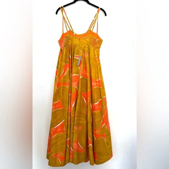 NWT Anthropologie Babydoll Midi Dress Coral Orange Lime Brown Size S Small - Picture 3 of 12
